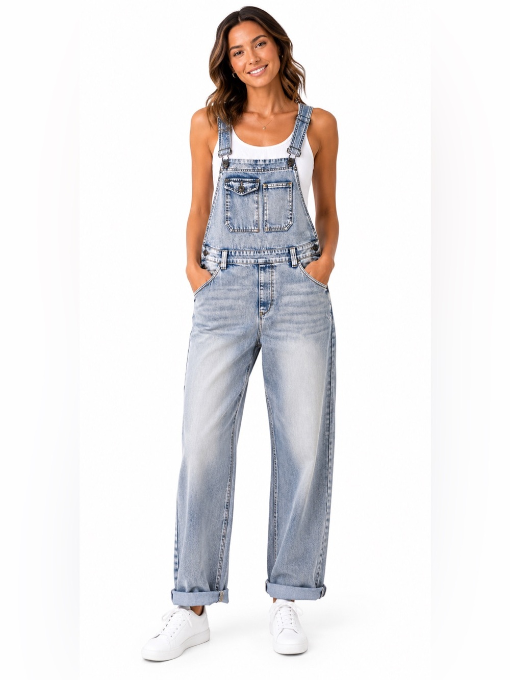 American Rag Light Wash Denim Overalls Women’s Size Large Adjustable Pocket